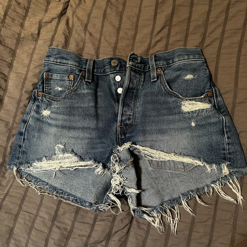 Levi's Blue Distressed Jean Shorts